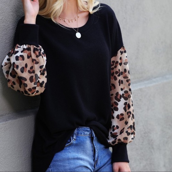 Leopard sleeve black tunic - Picture 3 of 4